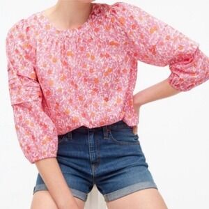 J. Crew Women's Floral Printed Puff Sleeve Pintuck Cotton Top-Size M-Style AZ099